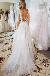 Fabulous Lace A Line Bodice Open Back Beach Wedding Dresses with Sash